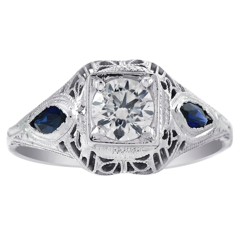 047 Ct Diamond  025 Ct Sapphire Antique Ring